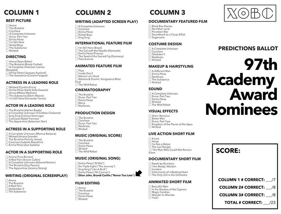 2025 Oscars Ballot